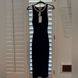 Caroline Constas Navy Blue and White Midi Dress